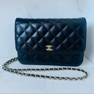 Chanel Classic WOC wallet on chain crossbody flap bag purse black gold hardware